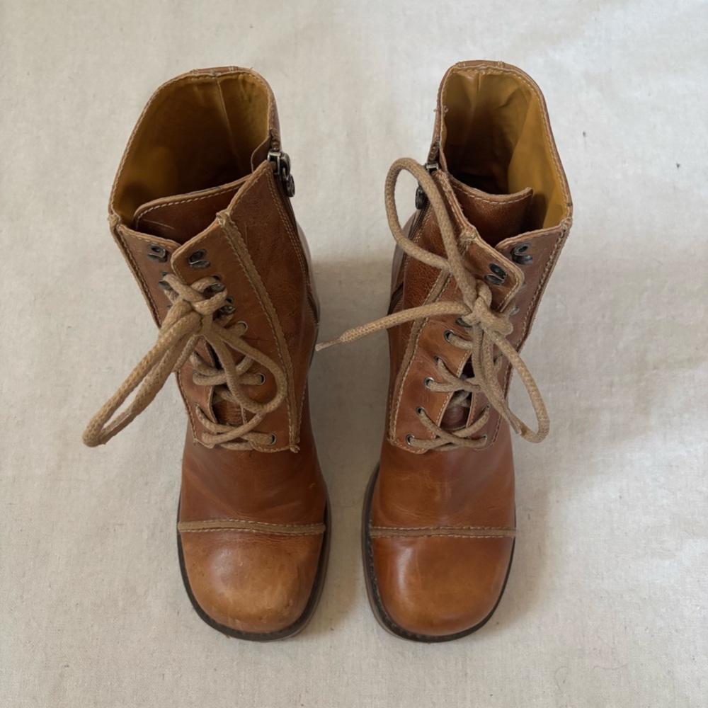 Vintage Harley Davidson Brown Leather Boots Chunky Heel Platform Wooden size 9 - Picture 6 of 9